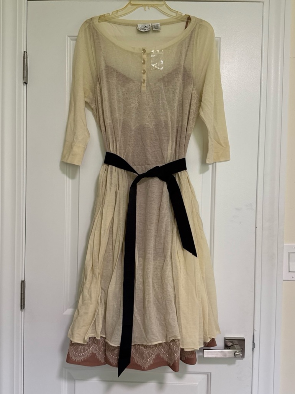 Anthropologie Byron Lars Cream Midi Dress with Black Sash